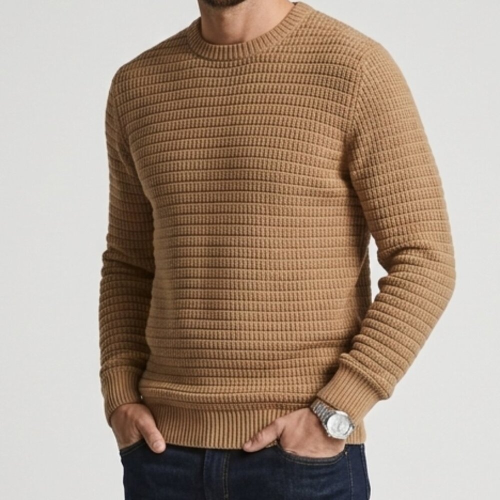 Wilt Brown Tan Knit 100% Cotton Sweater Size L Stretch Fisherman Grandpacore NWT